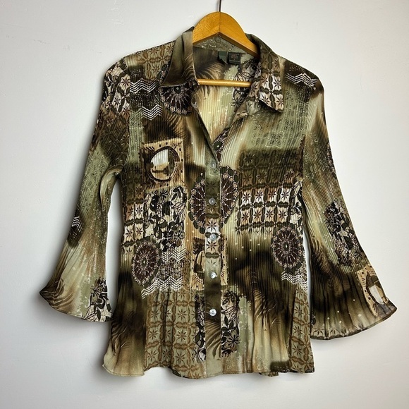 VTG Serenade Plus Sz  L Whimsigoth Flare Sleeve Boho artsy Button Down Sheer Top - Picture 3 of 13